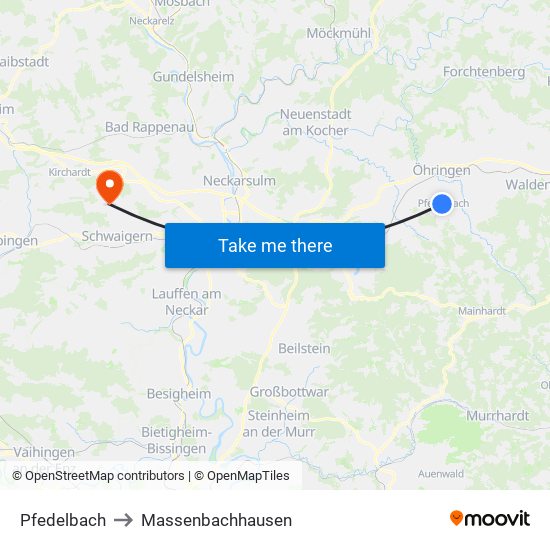 Pfedelbach to Massenbachhausen map
