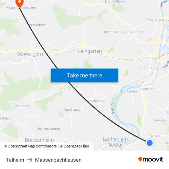 Talheim to Massenbachhausen map