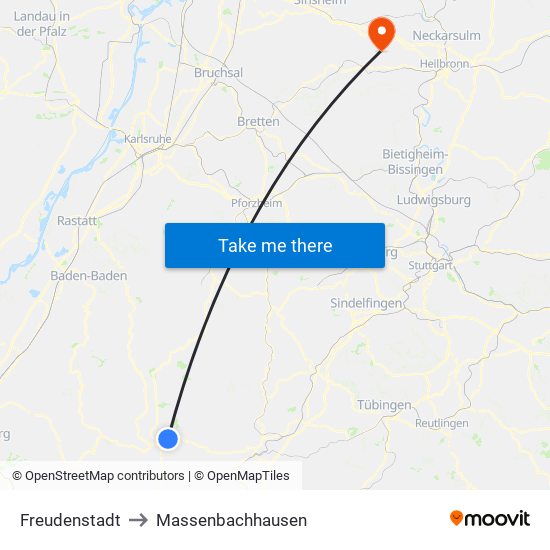 Freudenstadt to Massenbachhausen map