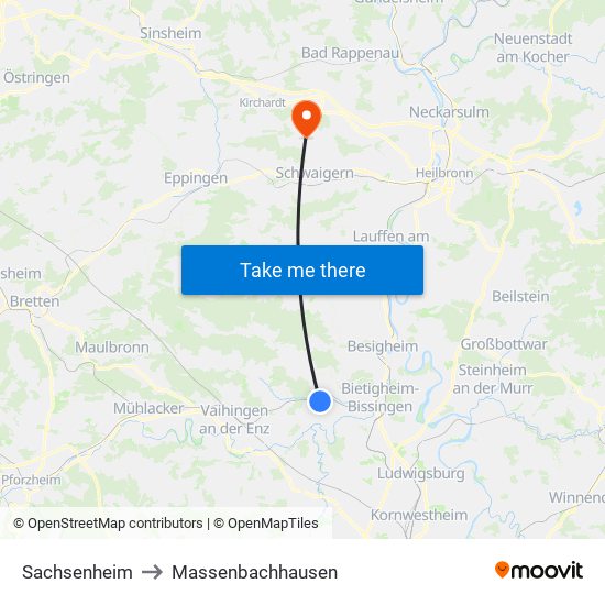 Sachsenheim to Massenbachhausen map