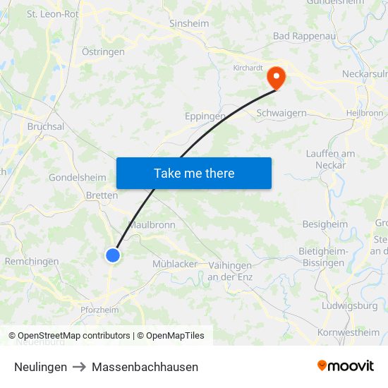 Neulingen to Massenbachhausen map