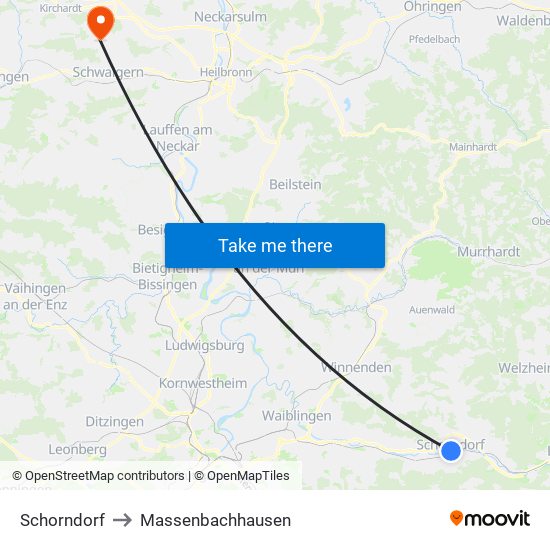 Schorndorf to Massenbachhausen map