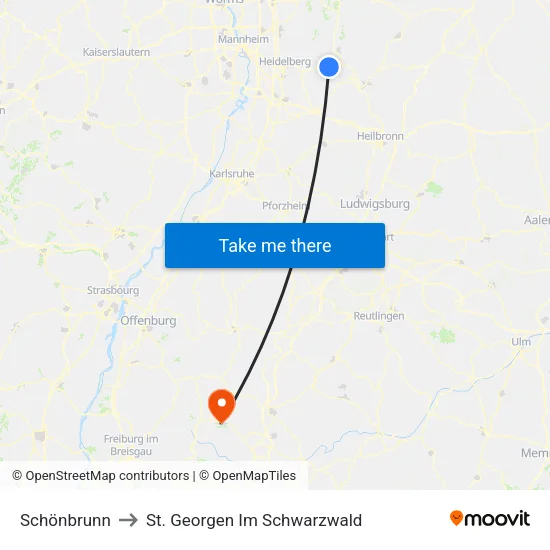 Schönbrunn to St. Georgen Im Schwarzwald map