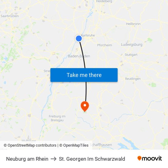 Neuburg am Rhein to St. Georgen Im Schwarzwald map