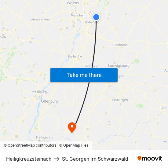 Heiligkreuzsteinach to St. Georgen Im Schwarzwald map