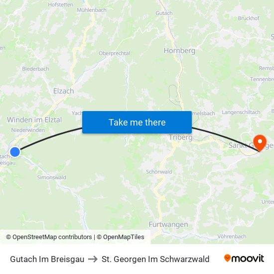 Gutach Im Breisgau to St. Georgen Im Schwarzwald map