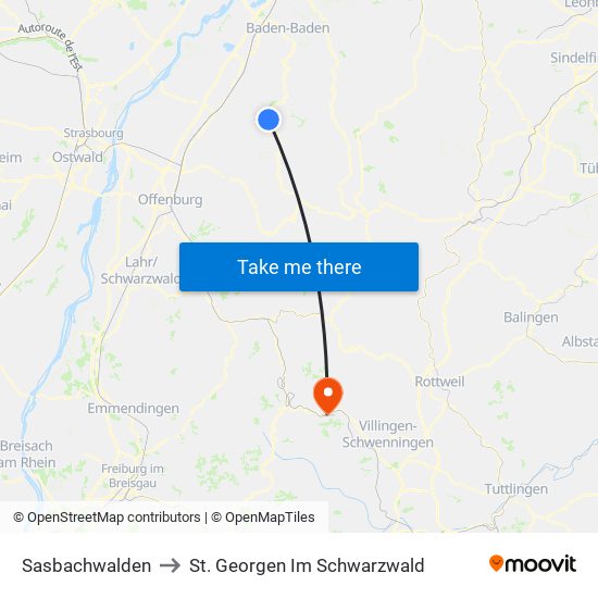 Sasbachwalden to St. Georgen Im Schwarzwald map