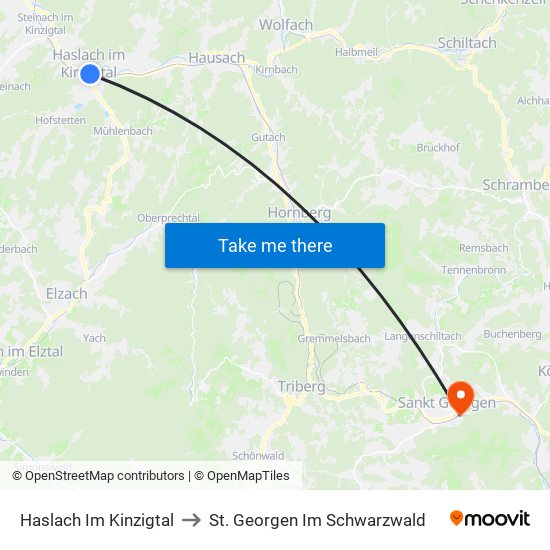 Haslach Im Kinzigtal to St. Georgen Im Schwarzwald map