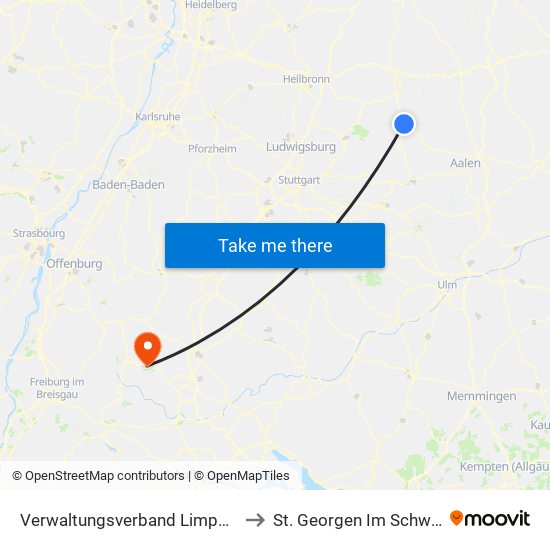 Verwaltungsverband Limpurger Land to St. Georgen Im Schwarzwald map