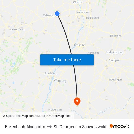 Enkenbach-Alsenborn to St. Georgen Im Schwarzwald map