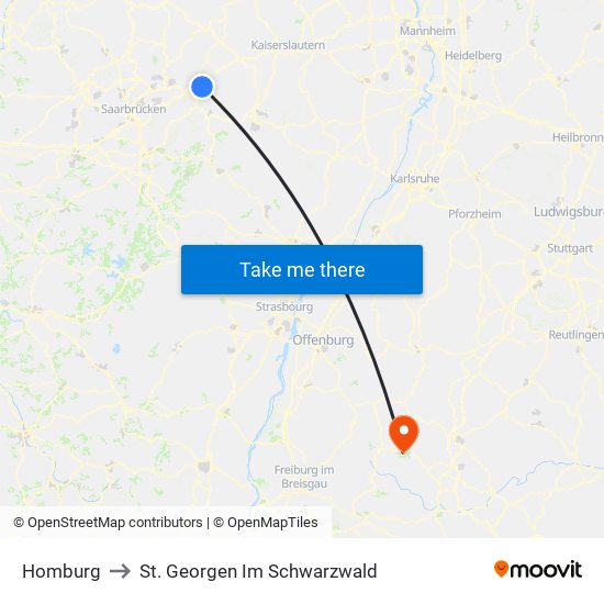 Homburg to St. Georgen Im Schwarzwald map