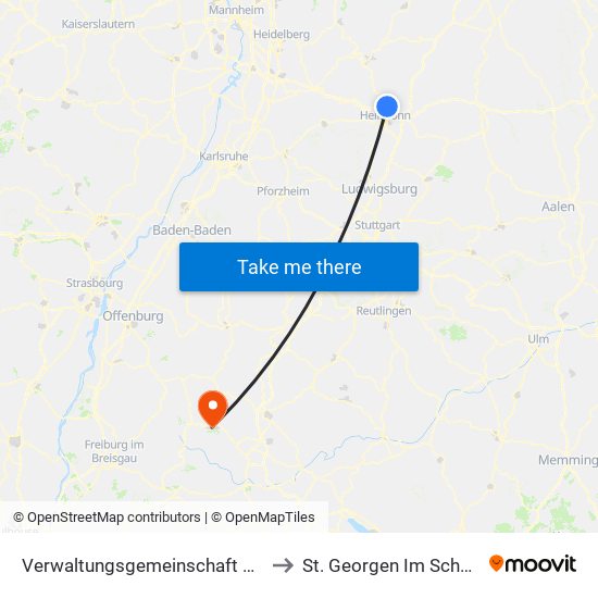 Verwaltungsgemeinschaft Neckarsulm to St. Georgen Im Schwarzwald map