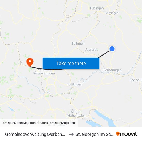 Gemeindeverwaltungsverband Gammertingen to St. Georgen Im Schwarzwald map