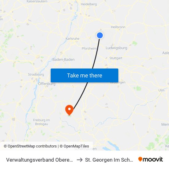 Verwaltungsverband Oberes Zabergäu to St. Georgen Im Schwarzwald map