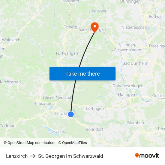 Lenzkirch to St. Georgen Im Schwarzwald map