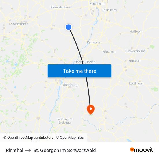 Rinnthal to St. Georgen Im Schwarzwald map