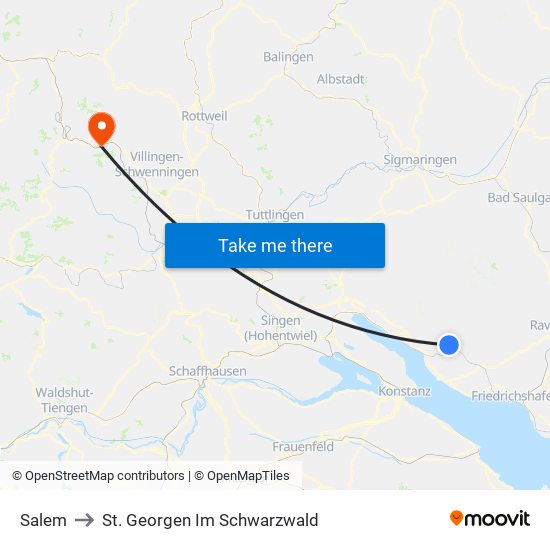 Salem to St. Georgen Im Schwarzwald map