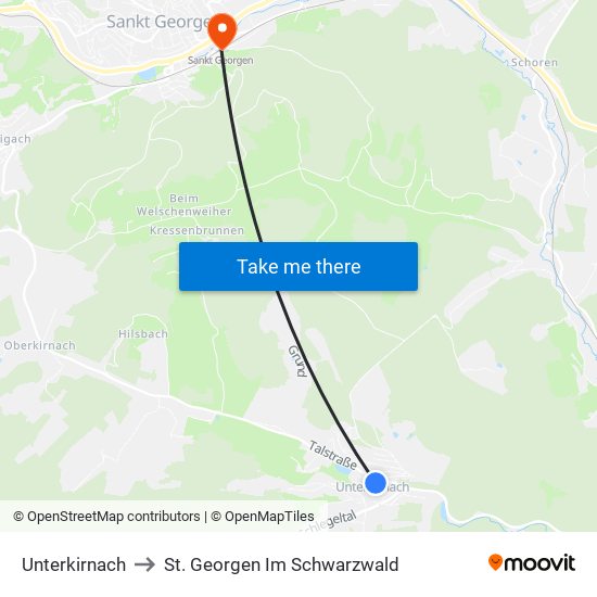 Unterkirnach to St. Georgen Im Schwarzwald map