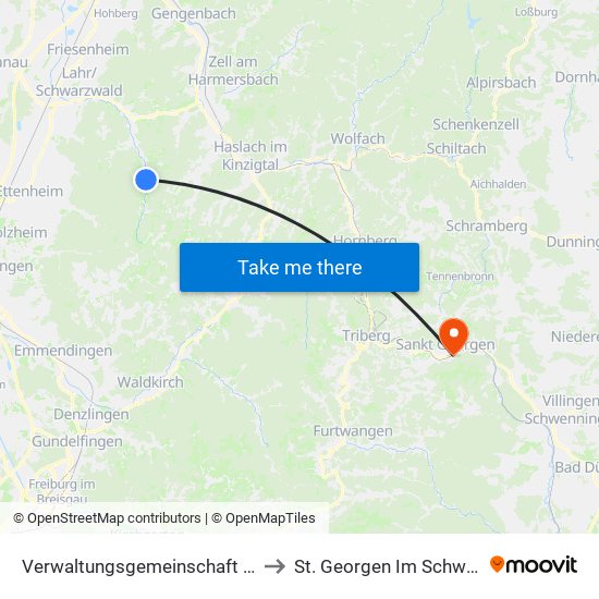 Verwaltungsgemeinschaft Seelbach to St. Georgen Im Schwarzwald map