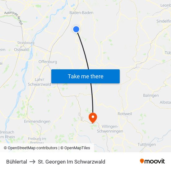 Bühlertal to St. Georgen Im Schwarzwald map