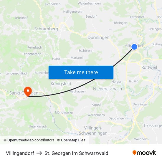 Villingendorf to St. Georgen Im Schwarzwald map