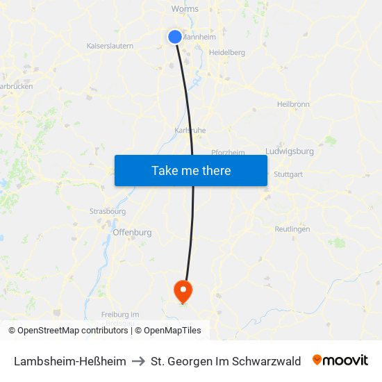Lambsheim-Heßheim to St. Georgen Im Schwarzwald map
