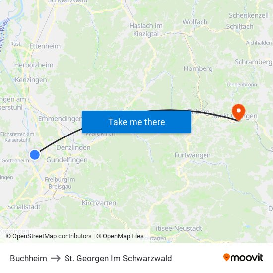 Buchheim to St. Georgen Im Schwarzwald map