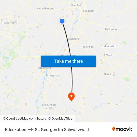 Edenkoben to St. Georgen Im Schwarzwald map