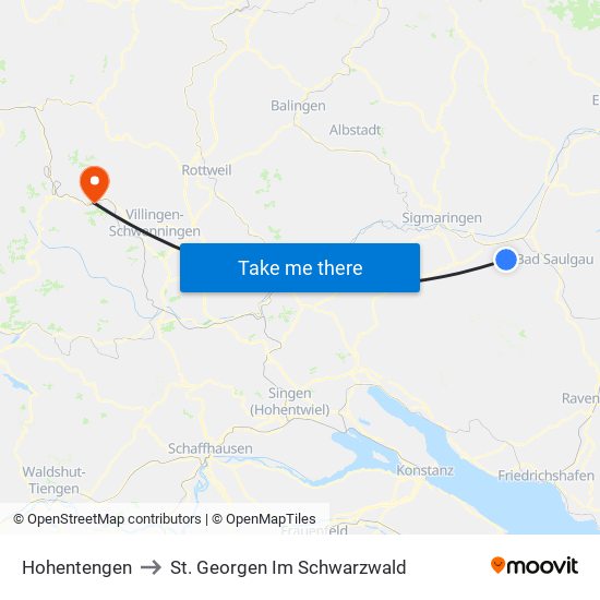 Hohentengen to St. Georgen Im Schwarzwald map