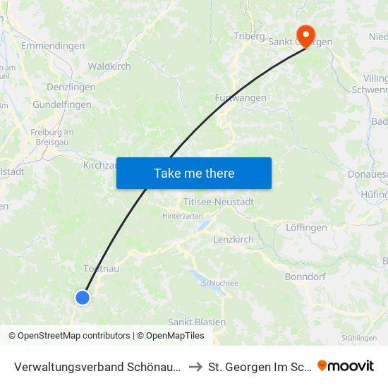 Verwaltungsverband Schönau Im Schwarzwald to St. Georgen Im Schwarzwald map