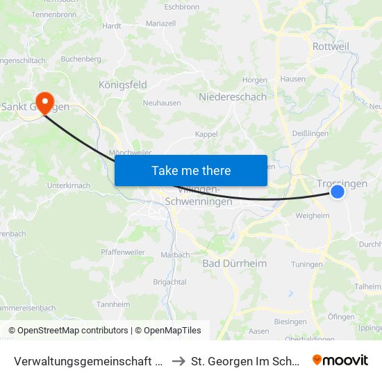 Verwaltungsgemeinschaft Trossingen to St. Georgen Im Schwarzwald map