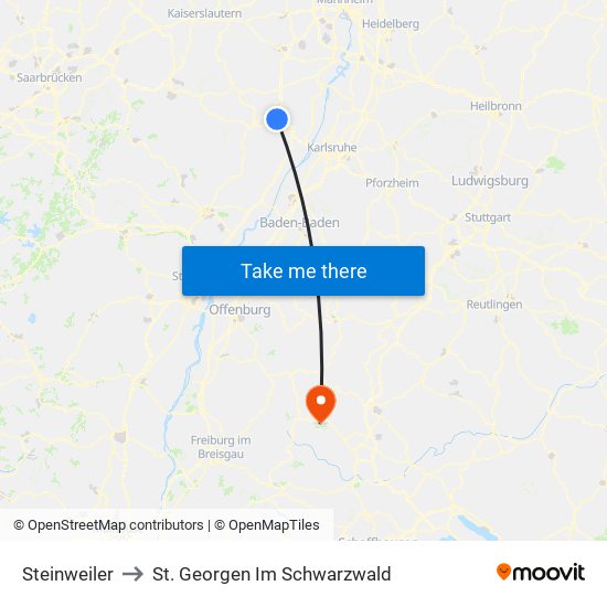 Steinweiler to St. Georgen Im Schwarzwald map