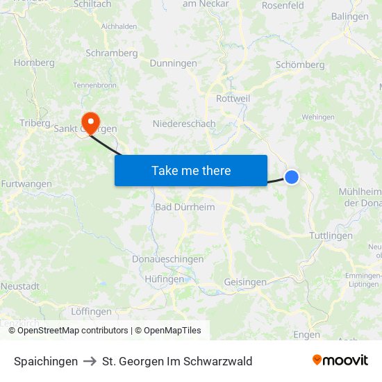 Spaichingen to St. Georgen Im Schwarzwald map