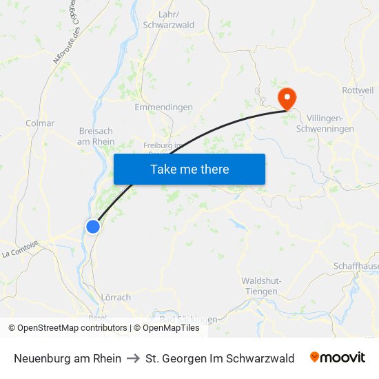 Neuenburg am Rhein to St. Georgen Im Schwarzwald map