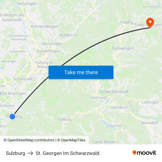 Sulzburg to St. Georgen Im Schwarzwald map