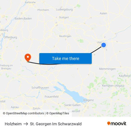 Holzheim to St. Georgen Im Schwarzwald map