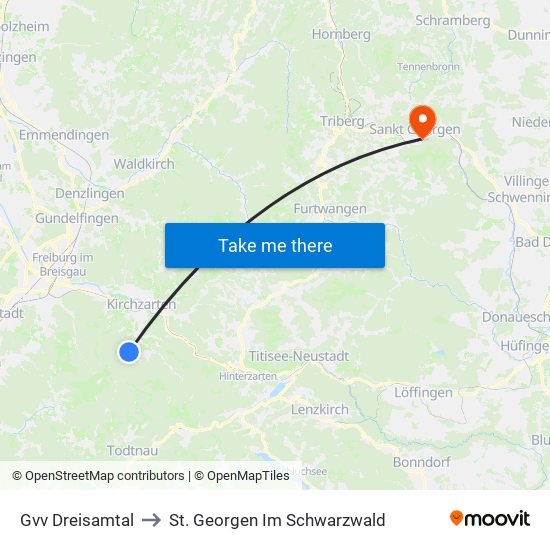 Gvv Dreisamtal to St. Georgen Im Schwarzwald map