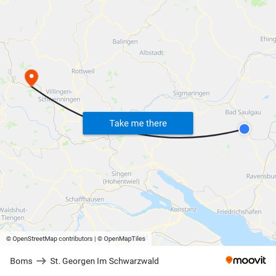 Boms to St. Georgen Im Schwarzwald map