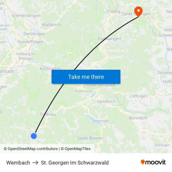 Wembach to St. Georgen Im Schwarzwald map