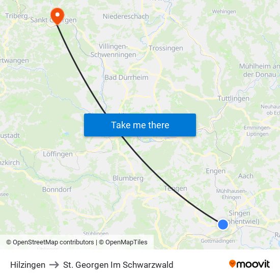 Hilzingen to St. Georgen Im Schwarzwald map