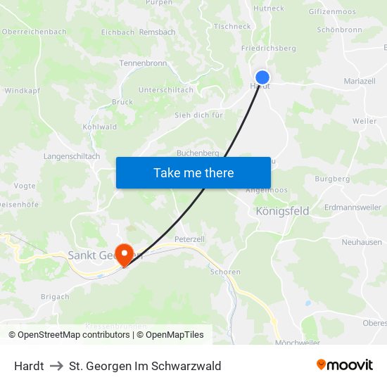 Hardt to St. Georgen Im Schwarzwald map