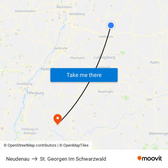 Neudenau to St. Georgen Im Schwarzwald map