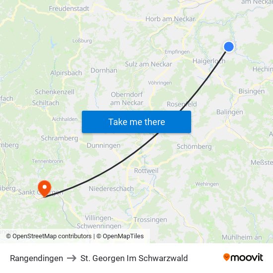 Rangendingen to St. Georgen Im Schwarzwald map