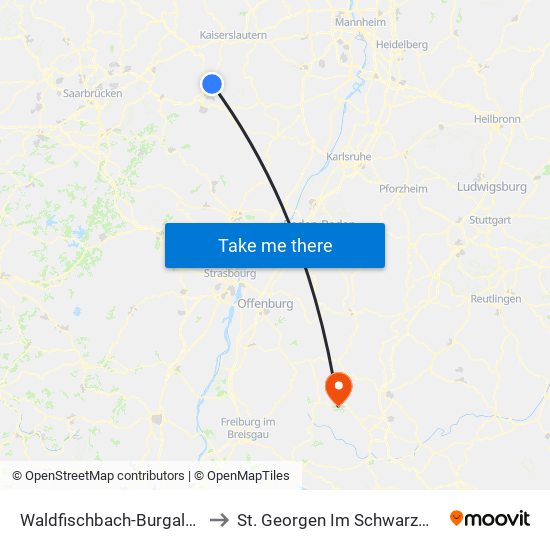 Waldfischbach-Burgalben to St. Georgen Im Schwarzwald map