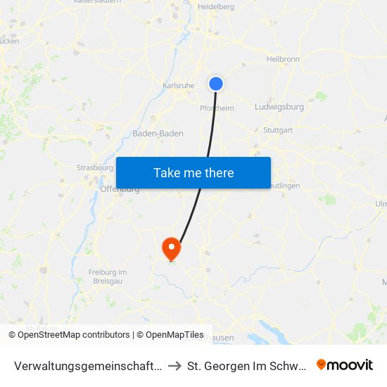 Verwaltungsgemeinschaft Bretten to St. Georgen Im Schwarzwald map