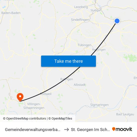 Gemeindeverwaltungsverband Plochingen to St. Georgen Im Schwarzwald map