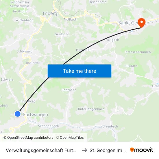 Verwaltungsgemeinschaft Furtwangen Im Schwarzwald to St. Georgen Im Schwarzwald map