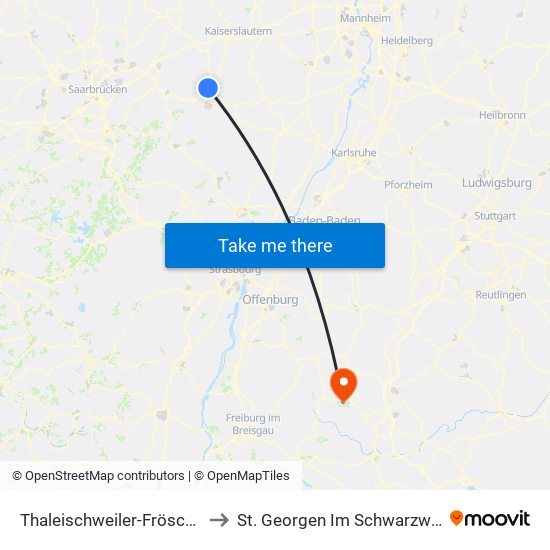 Thaleischweiler-Fröschen to St. Georgen Im Schwarzwald map