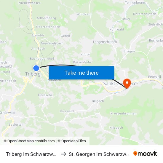 Triberg Im Schwarzwald to St. Georgen Im Schwarzwald map