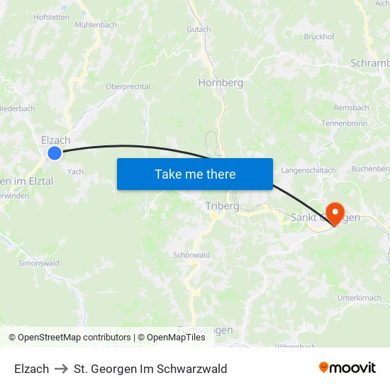 Elzach to St. Georgen Im Schwarzwald map